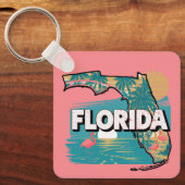 Retro Florida Silhouette Square Sleutelhanger (Voorkant)