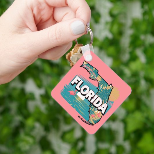 Retro Florida Silhouette Square Sleutelhanger (Hand)