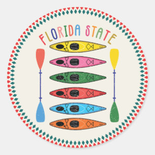 Retro Florida State Kayaking Ronde Sticker