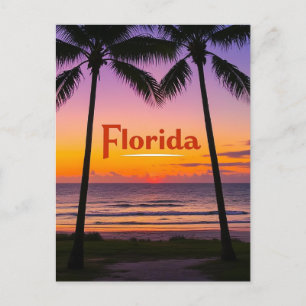 Retro Florida Twilight: Palm Silhouetten & Kust Briefkaart