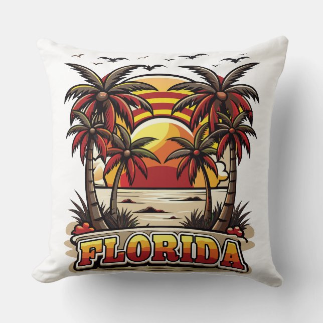 Retro Florida zonsondergang met palmbomen Kussen (Voorkant)