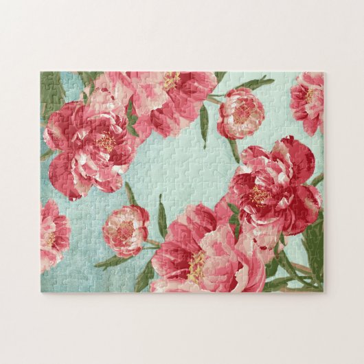 Retro Flower Chintz Peonies Persoonlijk Legpuzzel (Horizontaal)