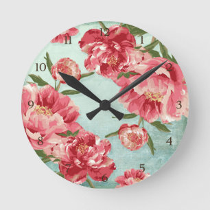  Retro Flower Chintz Peonies Persoonlijk Ronde Klok