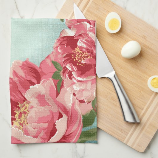  Retro Flower Chintz Peonies Persoonlijk Theedoek (Quarter Fold)