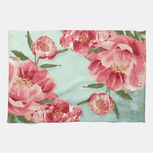  Retro Flower Chintz Peonies Persoonlijk Theedoek (Horizontaal)