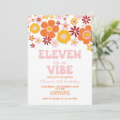 Retro Flower ELEVEN is een Vibe 11e verjaardag Kaart (Staand voorkant)