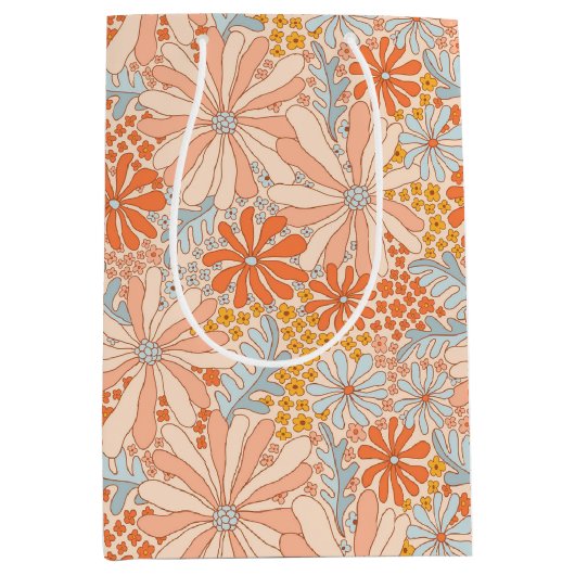 Retro Flower Garden Pattern Medium Cadeauzakje (Voorkant)