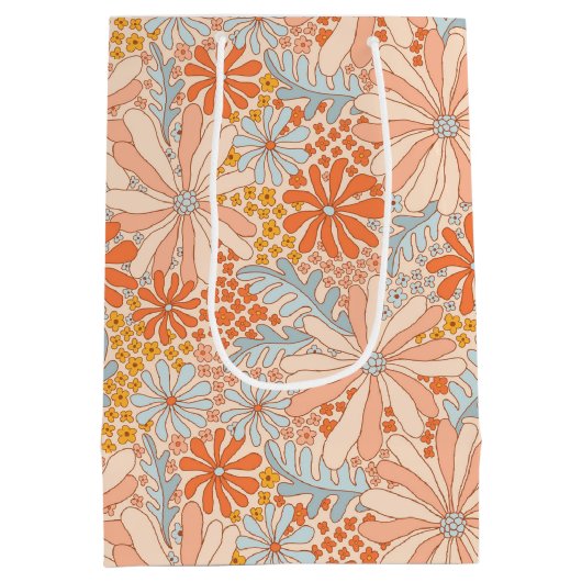 Retro Flower Garden Pattern Medium Cadeauzakje (Achterkant)