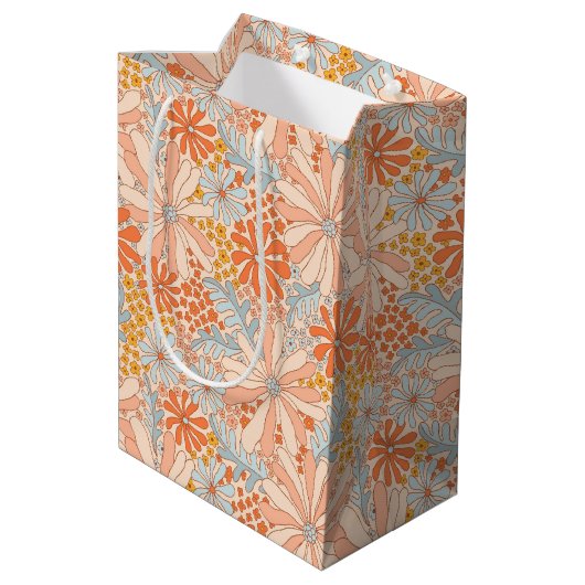 Retro Flower Garden Pattern Medium Cadeauzakje (Achterkant Gekanteld)
