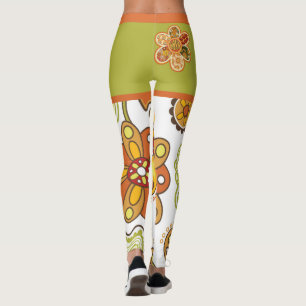 Retro Flower Hippie Oranje Green Leggings