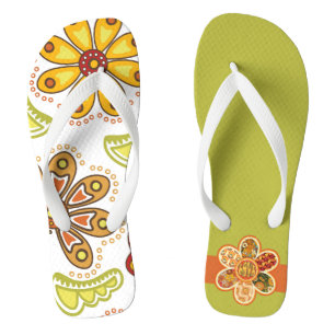 Retro Flower Hippie Oranje Green Teenslippers