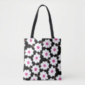 Retro Flower Pattern in White op Black Draagtas (Voorkant)