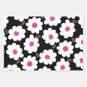 Retro Flower Pattern in White op Black Inpakpapier Vel (Voorkant)