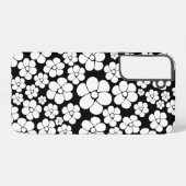 Retro Flower Pattern in White op Black Samsung Galaxy Hoesje (Achterkant horizontaal)