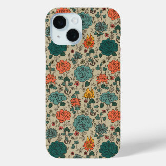 Retro Flower Pattern iPhone 15 Hoesje