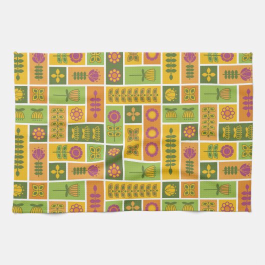 Retro Flower Pattern Kitchen Towel Theedoek (Horizontaal)