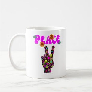 Retro Flower Peace Sign Coffee Mok