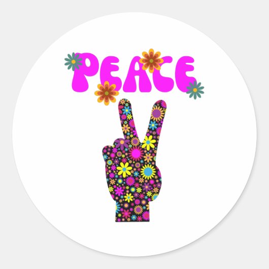 Retro Flower Peace Sign Ronde Sticker (Voorkant)