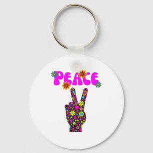 Retro Flower Peace Sign Sleutelhanger