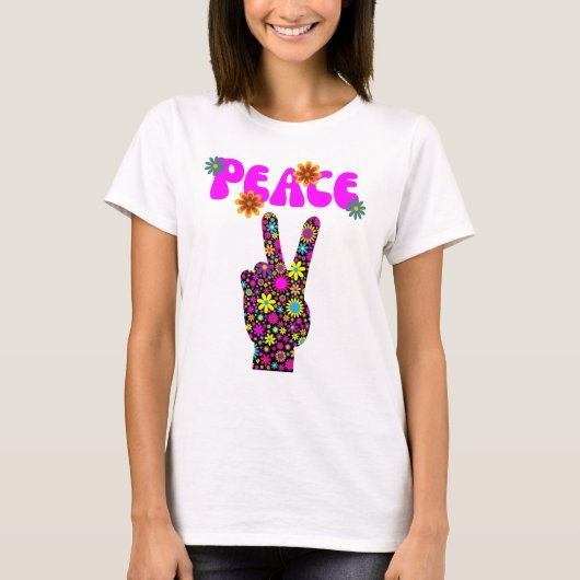 Retro Flower Peace Sign T-shirt (Voorkant)