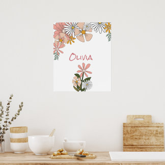 Retro Flower Poster voor Meisje Kamer