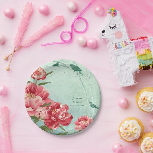  Retro Flower Reception Dinnerware Peony Papieren Bordje (Feest)