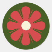 Retro Flower Simple Kerstrode groene crème Ronde Sticker (Voorkant)