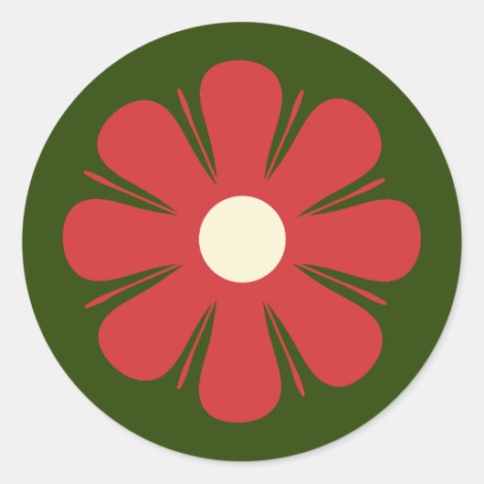 Retro Flower Simple Kerstrode groene crème Ronde Sticker (Voorkant)