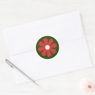 Retro Flower Simple Kerstrode groene crème Ronde Sticker