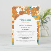 Retro Flowers 60's 70's Arch Wedding Itinerary Programma (Staand voorkant)