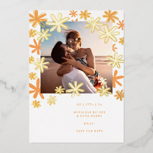 RETRO FLOWERS BEWAAR DE DATUM FOLIE UITNODIGING