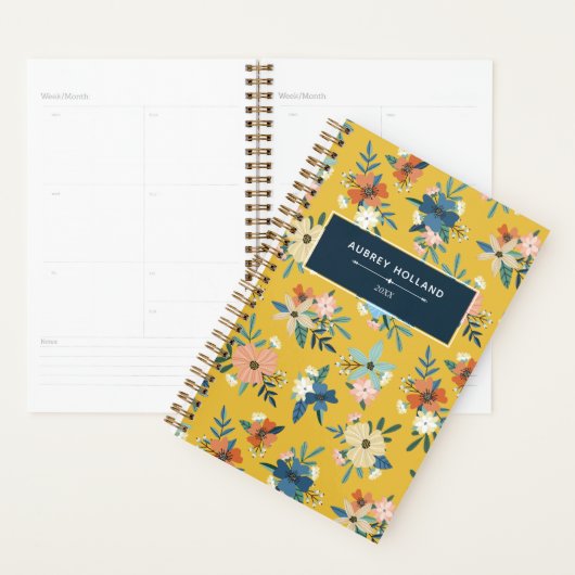Retro Flowers Blush Yellow Blue Floral Pattern Planner (Display)