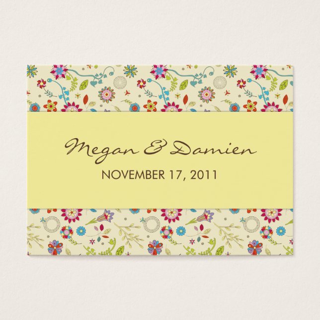 Retro Flowers · Geel · Wedding Favor Label Visitekaartje (Voorkant)