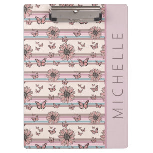 Retro Flowers, gepersonaliseerd op naam Floral Dai Klembord