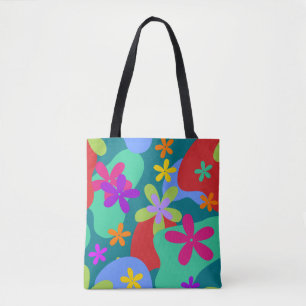 Retro Flowers naadloos gekleurd patroon Tote Bag