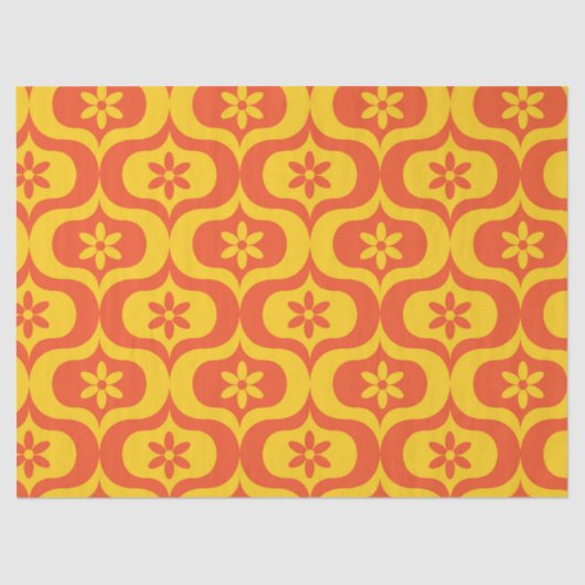 Retro Flowers on Yellow and Red Ogee Pattern  Tissuepapier (Voorkant)