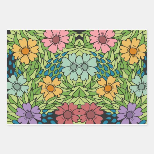 Retro Flowers op grote schaal Multicolf Inpakpapier Vel (Voorkant 2)