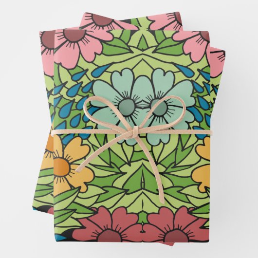 Retro Flowers op grote schaal Multicolf Inpakpapier Vel (In situ)