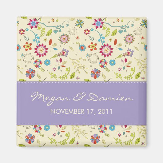 Retro Flowers · Paarse · Save the Date Magnet Magneet (Voorkant)