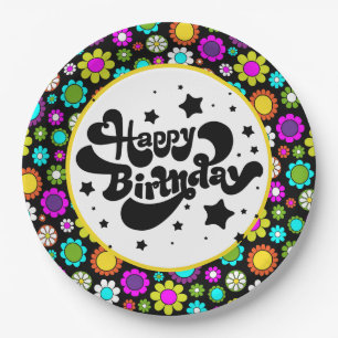 Retro Flowers Papieren Bordje