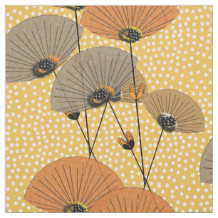 Retro Flowers Polka Dot Oranje Mustard Mix Stof