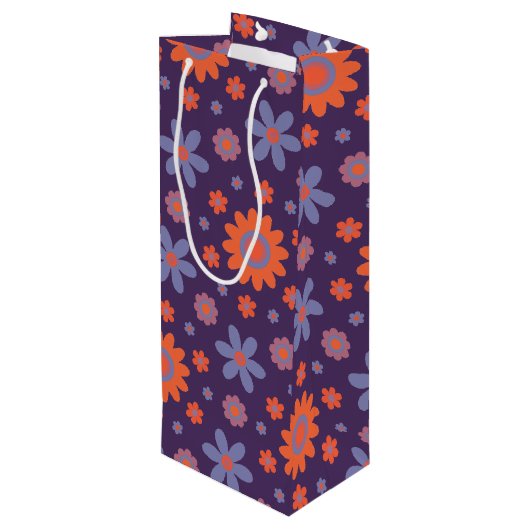 Retro Flowers Schattige Fun 70s Hippie Daisy Patte Wijn Cadeautas (Achterkant Gekanteld)