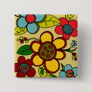 Retro Flowers Urban Colors Vierkante Button 5,1 Cm