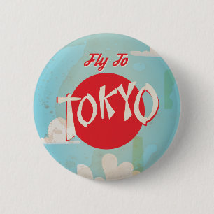  Retro Fly to Tokyo Travel Poster Ronde Button 5,7 Cm