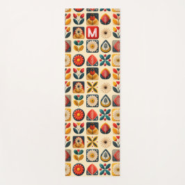 Retro Folk Bloemen Yoga Ontwerp Yogamat