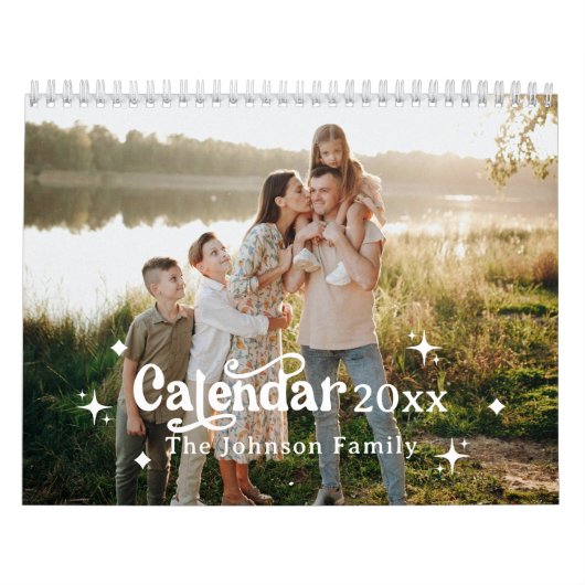 Retro Font Aangepaste gepersonaliseerde 2025 Famil Kalender (Hoes)