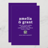 Retro Font Paarse QR Code Modern Wedding Kaart (Voorkant / Achterkant)