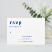 Retro Font Royal Blue Moderne bruiloft RSVP Kaartje (Staand voorkant)