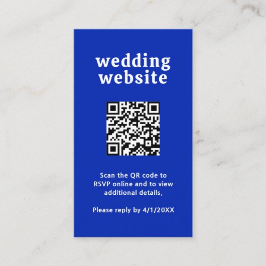 Retro Font Royal Blue QR Code Moderne bruiloft Informatiekaartje (Voorkant)