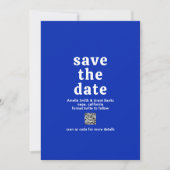 Retro Font Royal Blue QR Code Moderne bruiloft Save The Date (Voorkant)